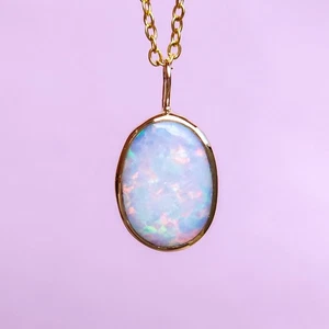 Pastel 14K Gold Opal Doublet Pendant, Handmade Australian Opal, Pink Opal - Picture 1 of 8