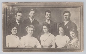 Postcard RPPC Group Photo of Men and Women Edwardian AZO c1918 - Picture 1 of 2