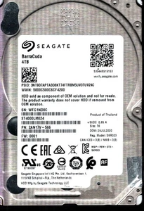 ST4000LM024 P/N: 2AN17V-566 F/W: 0001 S/N: WFG1 TK 4 TB LIPIEC 2020 TAJLANDIA SEAGATE - Zdjęcie 1 z 2
