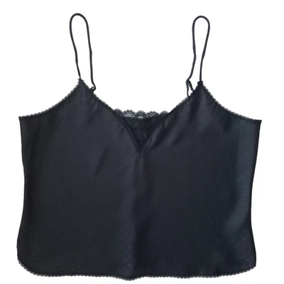 Warner's Y2K Black Slip Camisole Lace Sleek Smooth Top Satin Feel Lingerie Sz M Foto 1 de 4