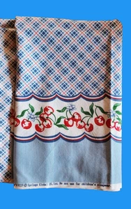 1yd + 9" Daisy Kingdom Amy's Aprons Cherry Red Border #9229 Blue Plaid Fabric - Picture 1 of 3