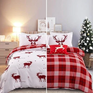 Red Plaid Check Xmas Quilt Duvet Doona Covers Set Double Queen King Size Bedding - Picture 1 of 7