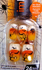 IMPRESS NAILS PRESS ON Medium length, Halloween Candy Corn Bats Spooky - Picture 1 of 2