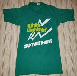 vtg 70s White Light Nin Lightnin Soda Pop Shirt Spruce Cotton Mountain Dew Mt - Picture 1 of 4
