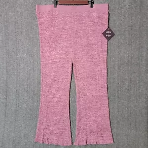 Ava & Viv Pants Womens 2x Pink High Waist Ribbed Flare Leg Lounge Soft Stretchy - Picture 1 of 13