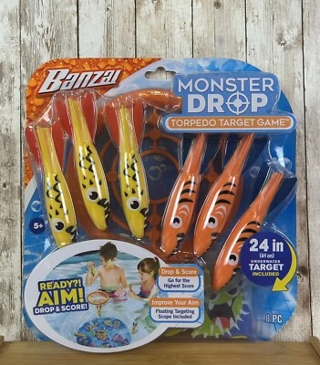 Banzai Pool Toy Monster Drop Torpedo Underwater Target Dive Game 8 Piece New - Image 1 of 4