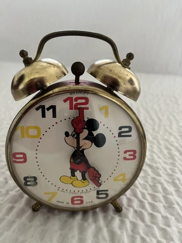 Vintage Mickey Mouse Alarm Clock Disney Windup Two Bells Bradley Red Collectible Cover