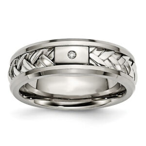 Titanium 925 Sterling Silver Inlay 1pt. Diamond 7mm Wedding Band Ring