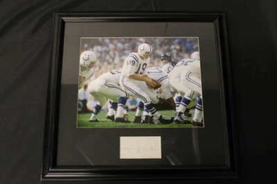JOHNNY UNITAS SIGNED FRAMED CUT 19.5X20.5 MATTED PSA/DNA LOA JB2311 - Image 1 of 2