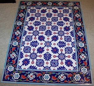 Raised Iznik Carnation Pattern Border 32"x24" Turkish Ceramic Tile Mural Panel - Picture 1 of 14