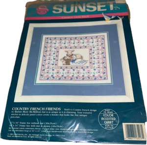 Vtg Sunset Counted Cross Stitch “Country French Friends” #13517 12” x 10” 1989 - Picture 1 of 5
