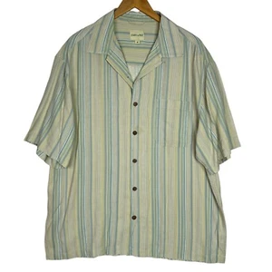 Joseph & Feiss Shirt Button Up Mens XL 100% Silk Striped Green Blue Beach Resort - Picture 1 of 14