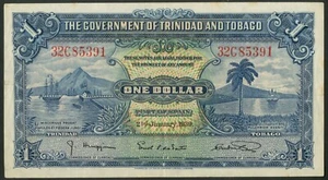 Trinidad & Tobago, Government, 1 dollar, 2nd Jan 1939, Pick 5b, VF-EF - Picture 1 of 2
