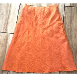 Lafayette 148 Orange Linen Flare Women’s Skirt Size 8 Side Invisible Zipper - Picture 1 of 10