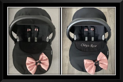 doona universal black baby car seat apron chest pads pink rose bow personalised