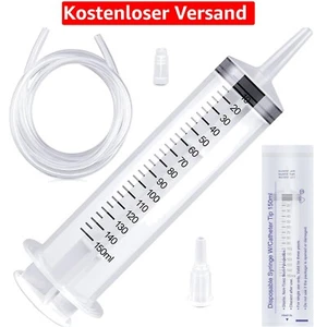 Transparente 150ml Spritze mit Ringgriff und 1m Kunststoffschlauch Zubehör - Bild 1 von 1