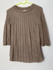 Chico's Sweater Womens Size 0/XS Gold Metallic Shimmery 3/4 Sleeve Top - Picture 1 of 7