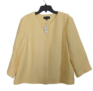 NWT Talbots Sz 16 Waffle Knit Blazer Yellow Jacket 100% Cotton Swing Zip Lined - Picture 1 of 5