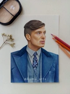 Thomas Shelby Color Pencil Portrait Hand drawing on Paper Fan Art Signed - Picture 1 of 4