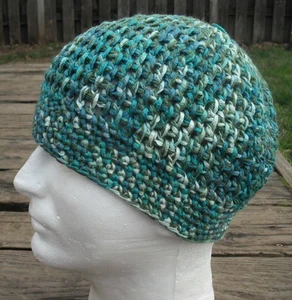 Deep Green Mix Novelty Yarn Crocheted Beanie - Handmade by Michaela - Picture 1 of 6