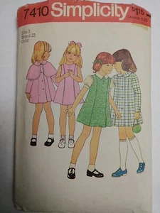 Dress Jumper Cape Coat Girls 3 Simplicity 7410 Sewing Pattern VTG A Line Dressy - Picture 1 of 6