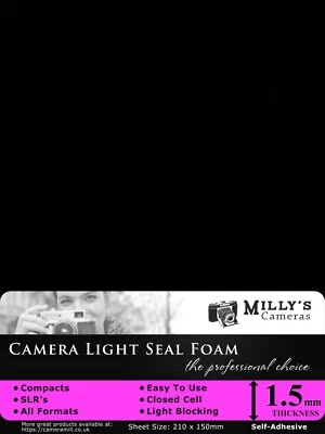 1.5mm Light Seal Foam - 210 x 150mm Self-Adhesive for ALL Film Camera Formats - Image 1 of 2