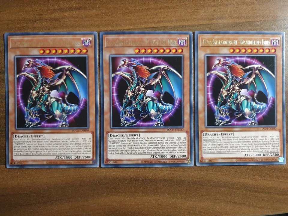 3x Yu-Gi-Oh! TOCH-DE030 Chaos Imperator Drache Gesandter des Endes Rare, NM, DE - Bild 1 von 1