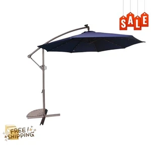 120'' Lighted Tilt Cantilever Umbrella Navy Blue N20 - Picture 1 of 10