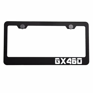 Matte Black License Plate Frame Chrome GX460 Laser Etched Metal Screw Cap - Foto 1 di 7
