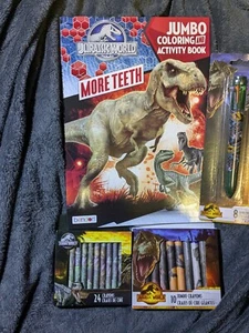 Jurassic World Coloring & Activity Book 80 pages! 2 Packs Of Crayons 8 Color Pen - Picture 1 of 6
