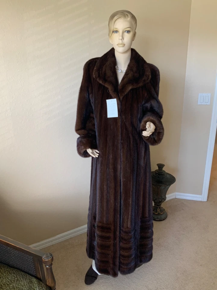 "Impresionante abrigo visón direccional caoba lujoso 53"" Saks Fifth Avenue L - XL" Foto 1 de 4