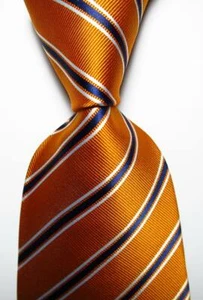 Cravatta cravatta uomo seta JACQUARD WOVEN a righe classica arancione bianca blu nuova - Foto 1 di 2