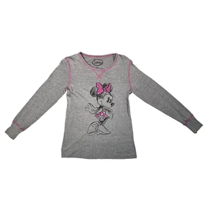 Disney Minnie Mouse Long Sleeve T-shirt Size M Sleepwear Grey Pink Rhinestones - Picture 1 of 7