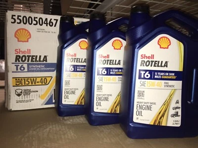 Aceite de motor diésel SHELL ROTELLA T6 totalmente sintético 15W-40 (1 galón, caja de 3) Foto 1 de 3