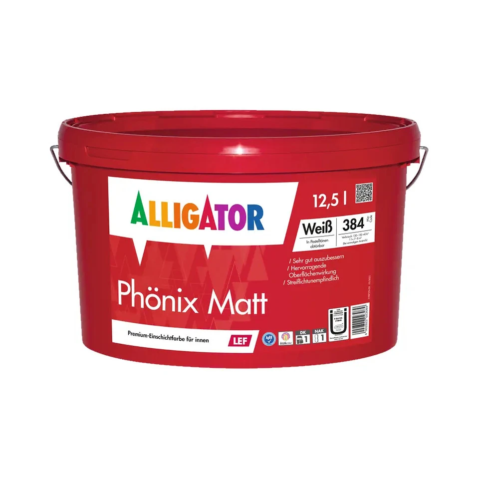 Alligator Phönix Matt LEF weiß hochdeckende Wandfarbe 2,5L oder 5L oder 12,5L - Bild 1 von 1