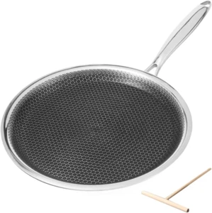 Non Stick Crepe Pan 11 Inch Whit Spreader, Coating Flat Skillet Pancake Pan, Sta - Picture 1 of 12