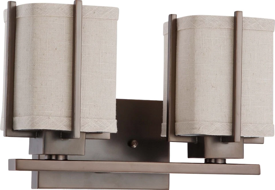 Hazel Bronze Energy Star 2 Light LED Vanity Bath Wall Khaki Fabric Shade $190 - Image 1 of 1