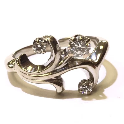 14k white gold Diamond cluster small size 3.5 estate vintage antique pinky ring - Image 1 of 4