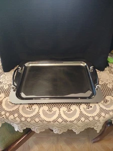 Marquis Waterford Silver Serving Tray Black Leather Handles - Picture 1 of 7