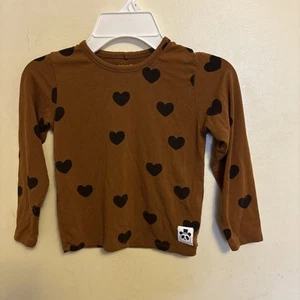 Mini Rodini Girl’s 4- 5 Years Long Sleeve Hearts Top Brown / Black  - Picture 1 of 6
