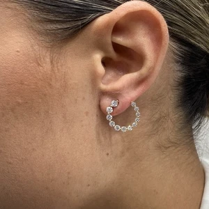 Diamond Earrings Round 1.77 Ct E-F VS1 Lab Created 14k Yellow Gold - Picture 1 of 7