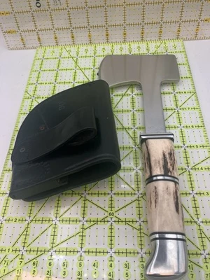 Hermosa hacha de hacha Buck 106 con cubierta de cuero logotipo de 2 líneas asas de ciervo vintage Foto 1 de 4