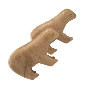 Wood Carved Bear Primitive Art Set Of 2 - Picture 1 of 17