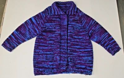 Suéter Vintage Talla L Años 70 Eléctrico Púrpura Azul Tejido a Mano Grueso Tejido Botones Foto 1 de 4