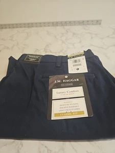 Herren Haggar Luxus Komfort Freizeit Hose Größe 38x29 Marineblau Neu Flex Waist - Bild 1 von 5