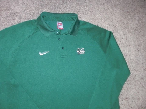 MARSHALL green Nike athletic long sleeve polo style shirt men's XL Cover