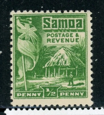 SAMOA 142 SG153 MH 1921 1/2p grn KGV Flag & House Perf 14X13&1/2 CV$6 - Image 1 of 2