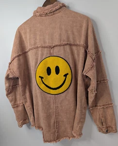 143 Story by Line Up Smiley Face Fringe Snap Shacket Shirt Jacket Size Large - Picture 1 of 10