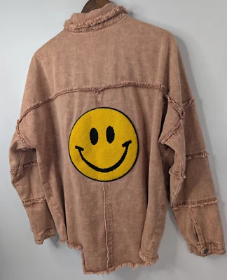 143 Story by Line Up Smiley Face Fringe Snap Shacket Shirt Jacket Size Large - Image 1 of 4