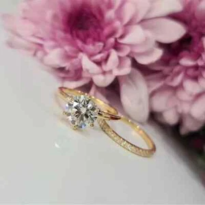 IGI Certified 2.00Ct Lab Grown Diamond 14k Yellow Gold Women's Wedding Ring Set - Picture 1 of 16